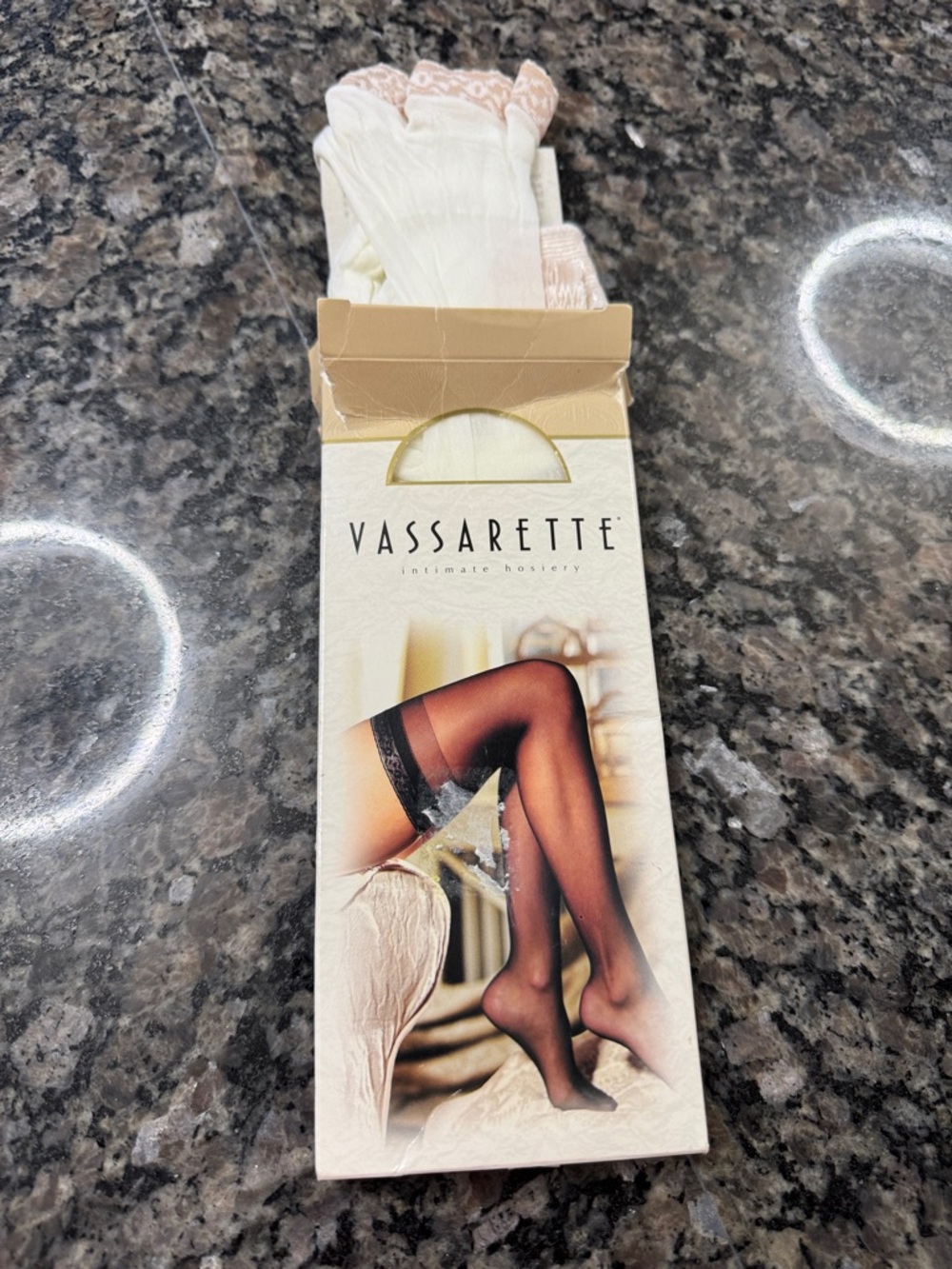 Vassarette Sheer Thigh Highs in Ivory with Blush Lace Trim S/M